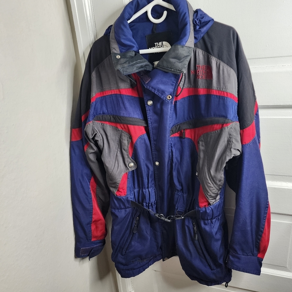 VTG 90's The North Face TNFX Ski Jacket Insulated Parka Belt Blue Red Size Large